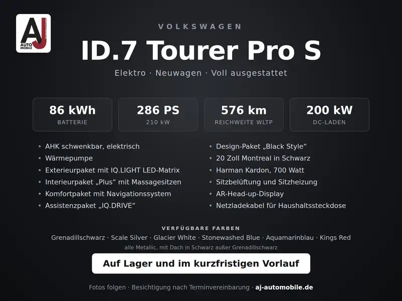 Volkswagen ID.7 Tourer Pro S 86kWh in Glacier White – Frontansicht